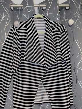 Shein Black and White Striped Open Front Cardigan